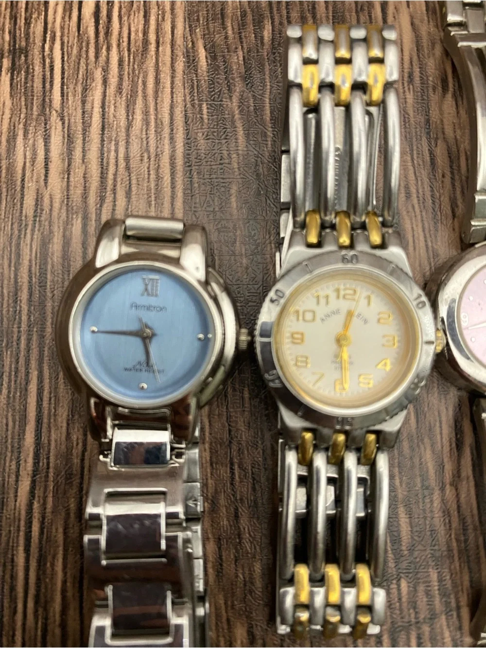 Mixed Lot of Five vintage Silver-Tone Ladies Wristwatches with Pastel Dials